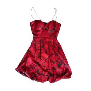 Vivienne Tam | 100% Silk Red Floral Strapless Dress with Bubble Hem S